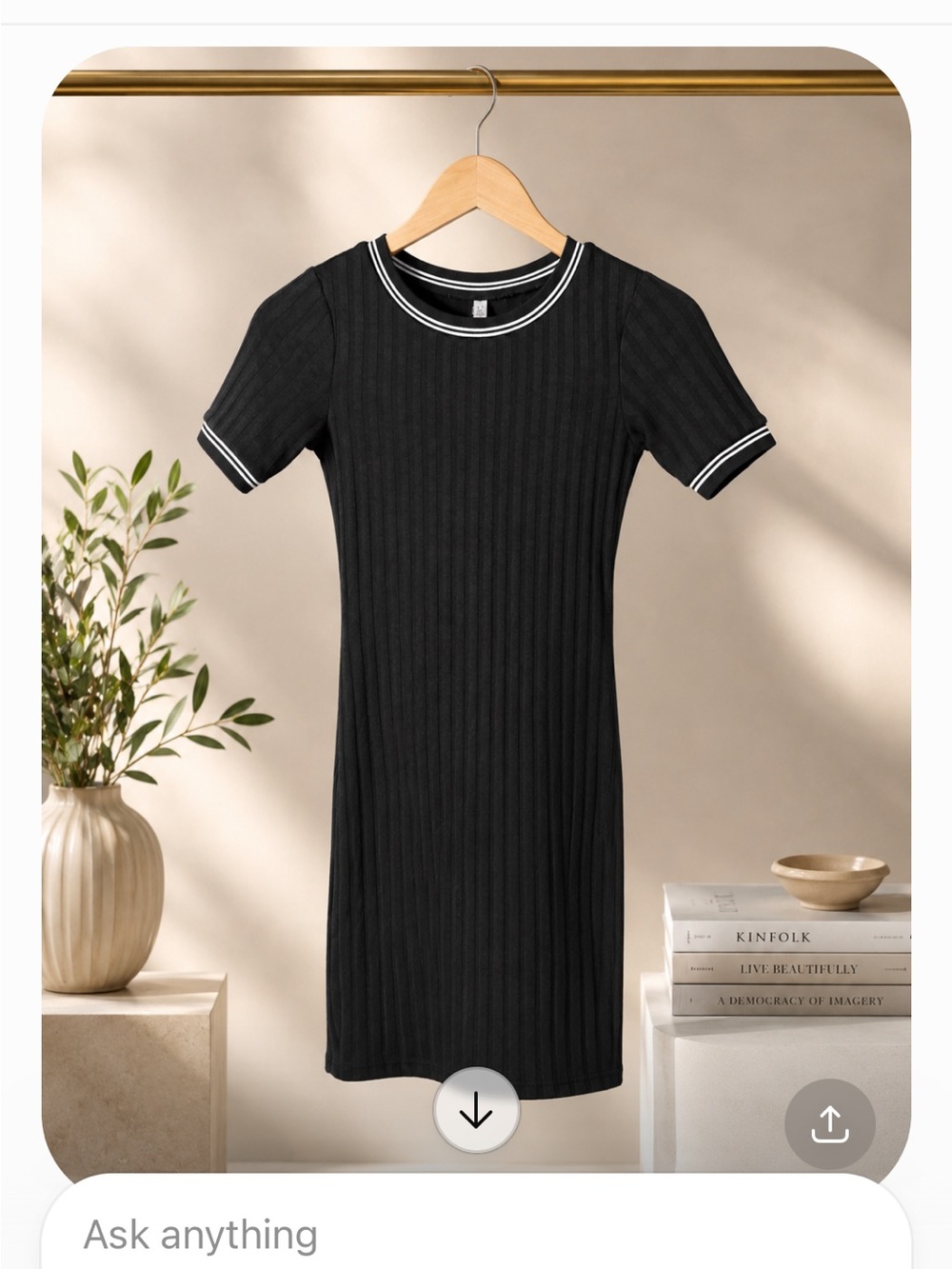 Divided Black Ribbed Short-Sleeve Knit Dress with White Trim